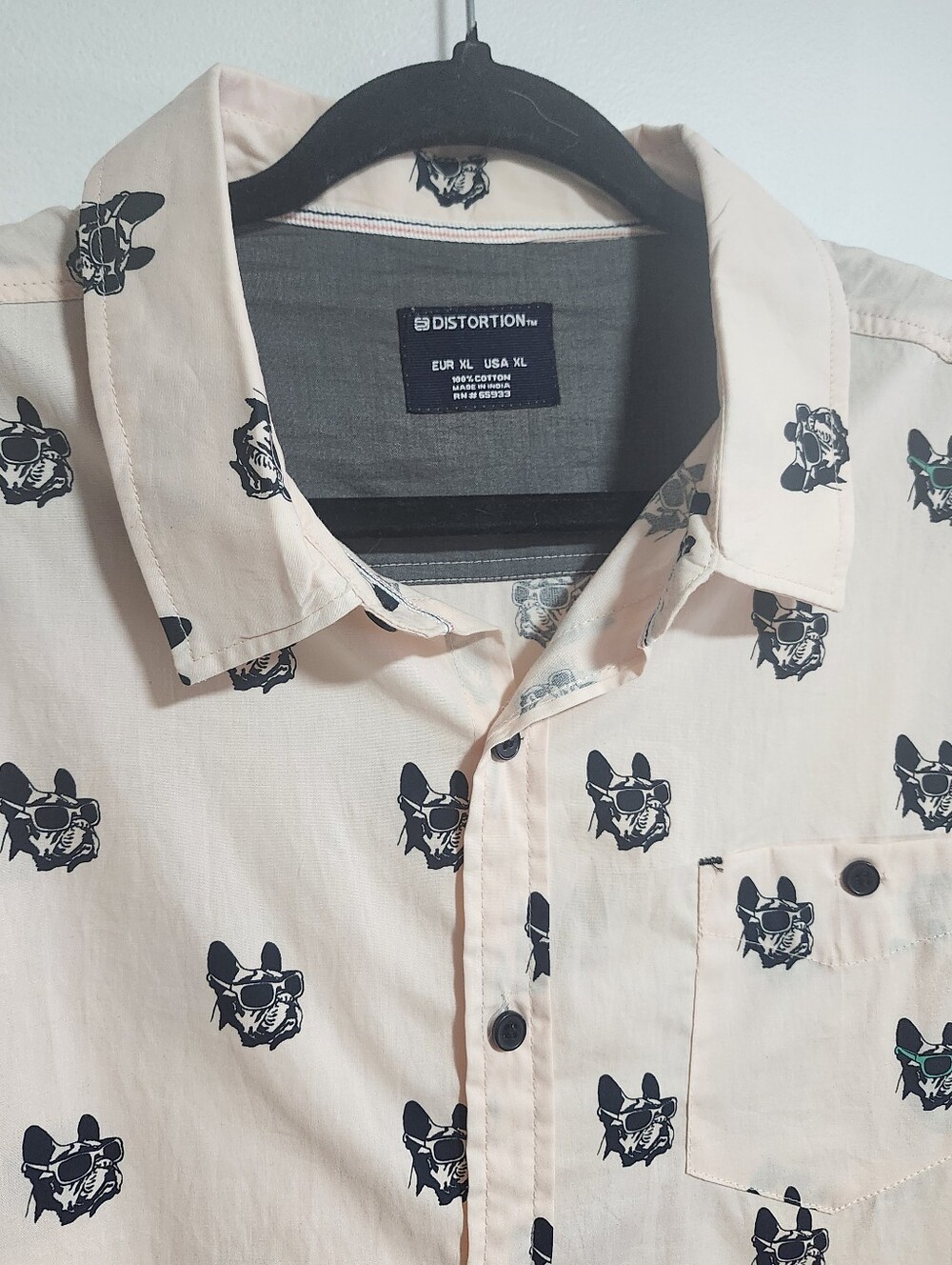 Rare, Distortion, 100% Cotton Shirt - Light Peach with Black Dog W Shades Print